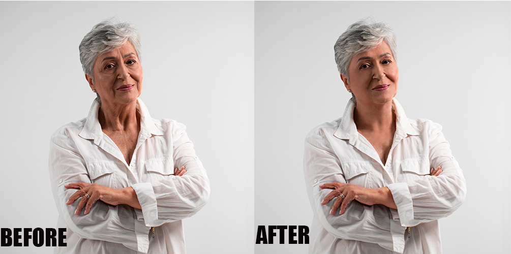 portrait photo retouching before and after three