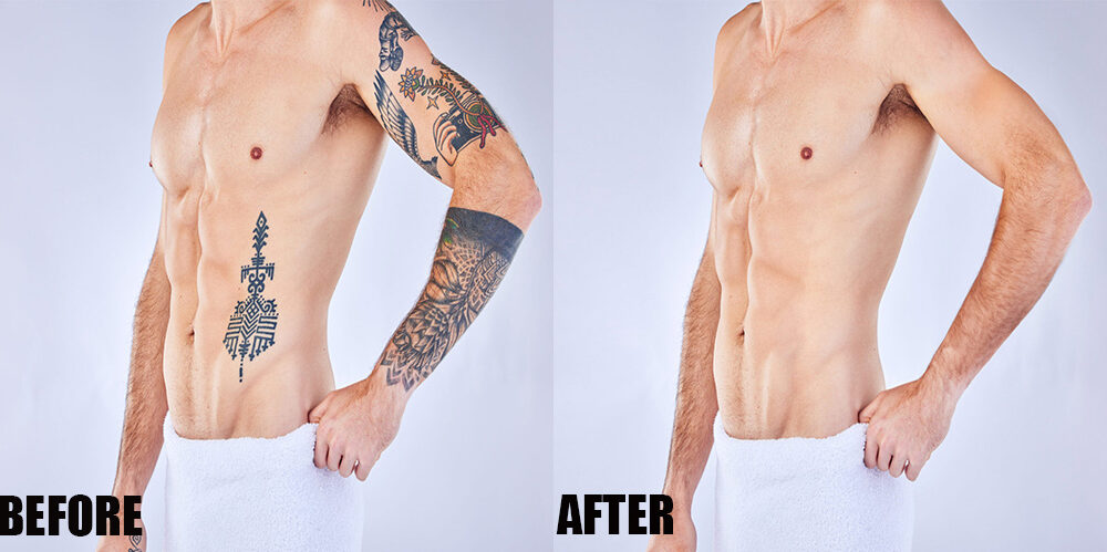 Tattoos before and after portrait photo editing
