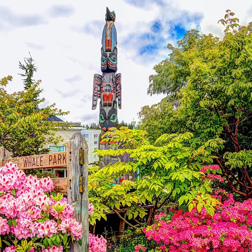Flowers, Totem pole, Alaska