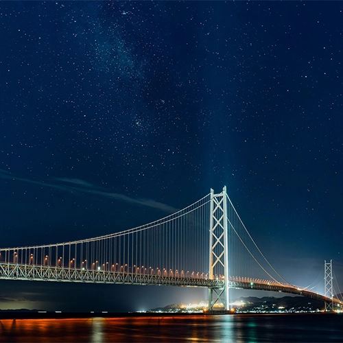 Bridge, Night view, The akashi-kaikyo bridge