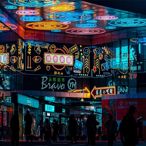 City, Night, Supermarket