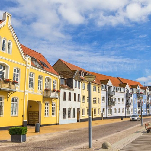 Colorful old houses at the historic harbor of Sonderborg