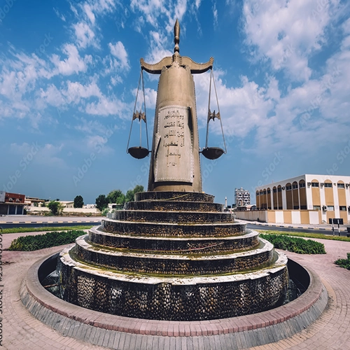 Ras Al Khaimah, UAE, Roundabout with Scales of Justice Statue