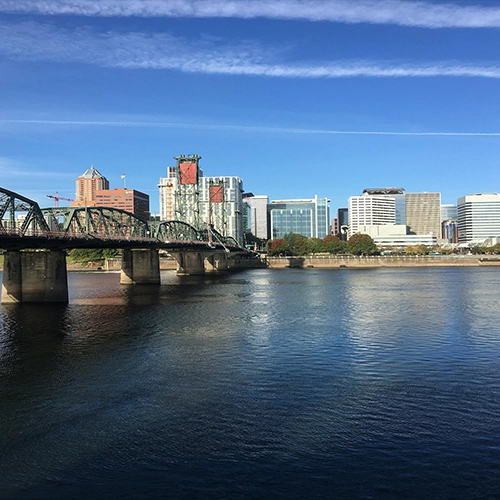 Skyline, Riverfront, Bridge