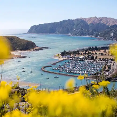 entrance from the sea around plimmerton to porirua harbour and pauatahanui inlet