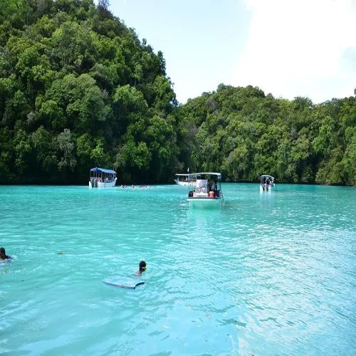 milky way lagoon rock islands turquoise water palau