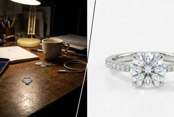 professional-jewelry-photography-comparison_converted A side-by-side comparison of a dark, blurry DIY jewelry photo versus a sharp, professional macro shot of a diamond ring.